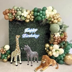Safari Jungle Animal Theme Birthday Grass Patch Backdrop with Balloon Garland