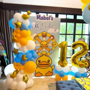 B duck 12th birthday balloon backdrop