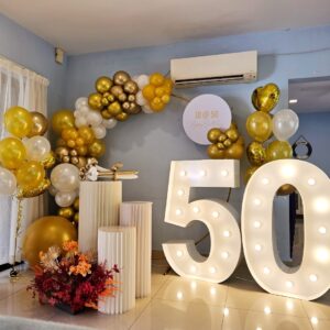 Grand Milestone Birthday Ring Balloon Decorations with Giant Marquee Lights