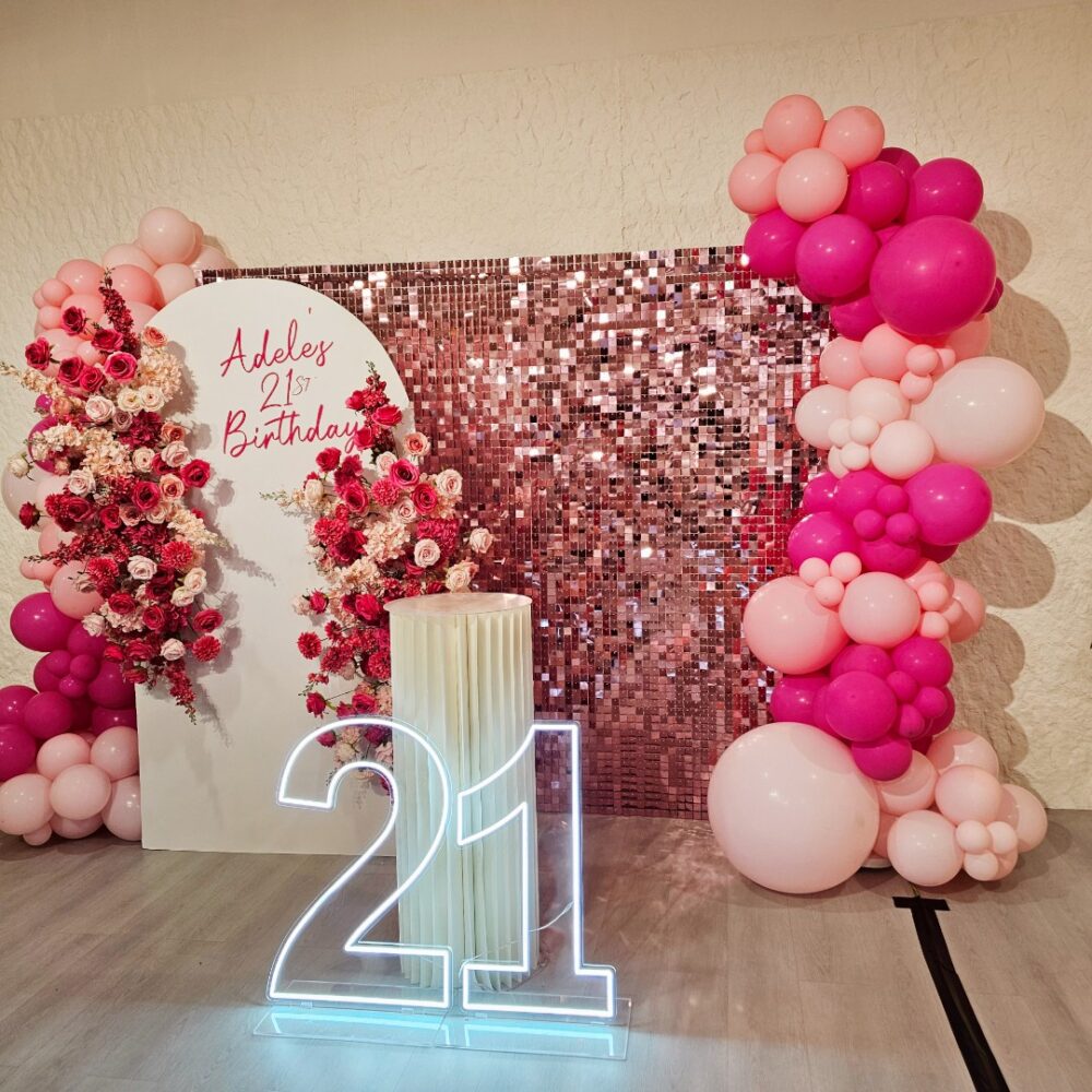 Happy 21st Birthday Shimmering Floral Backdrop