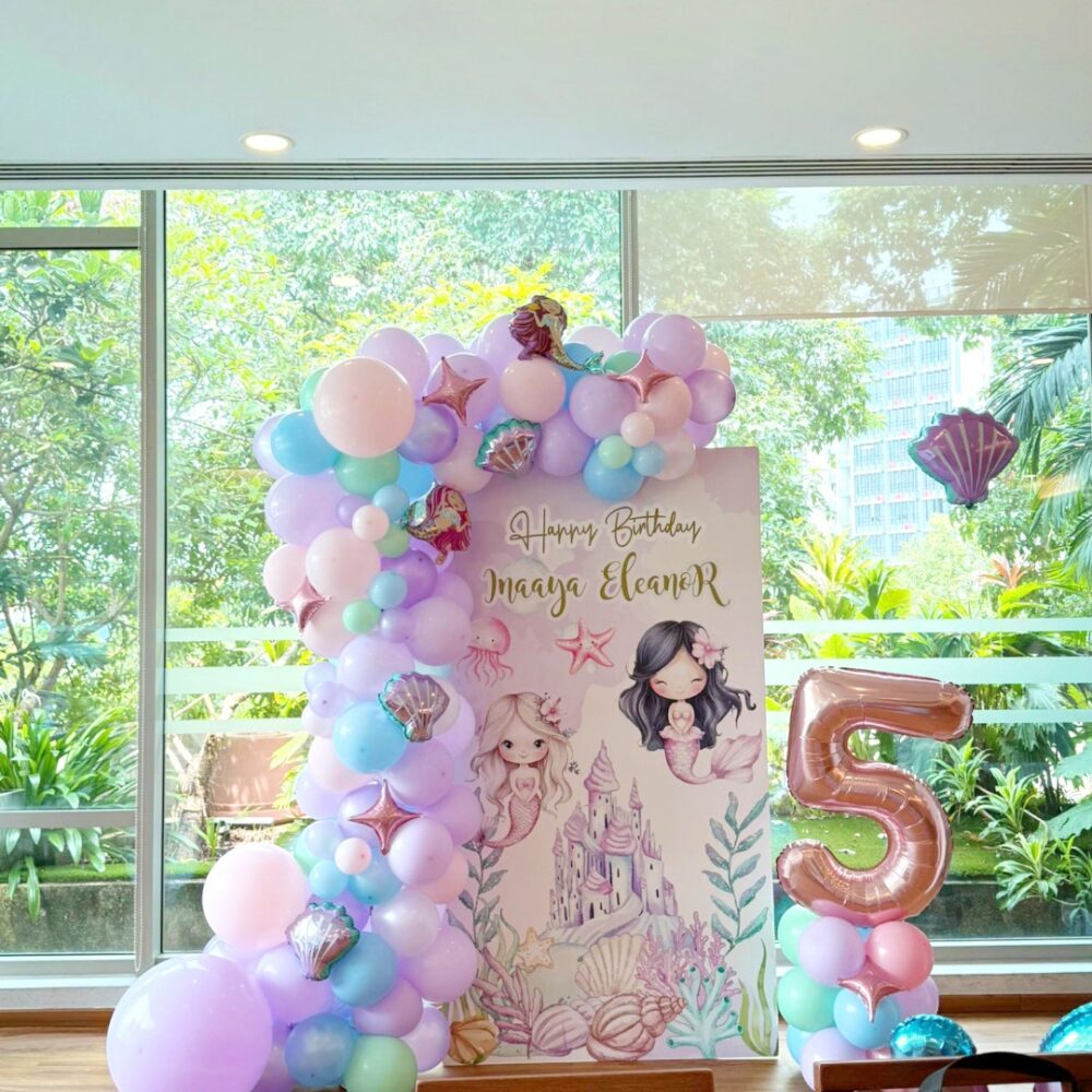Underwater Mermaid Happy Birthday Balloon Backdrop